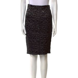 D&G Dolce & Gabbana Black Textured WoolBlend Pencil Skirt Back Zip Silver H/W 38